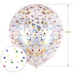 Baloan transparent jumbo urias din latex cu confetti multicolor 90 cm