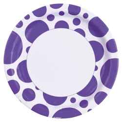 8 Farfurii 22,8 cm cu buline mov, Purple Dots, Amscan 999315
