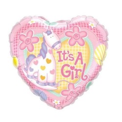 Balon folie inima roz cu ponei Botez Fetita, It's a Girl, 45cm