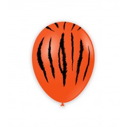 Balon latex portocaliu inscriptionat cu dungi negre de tigru,  30cm,...