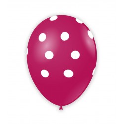 Baloane roz fuchsia din latex cu buline albe, 30 cm, Rocca Fun Factory