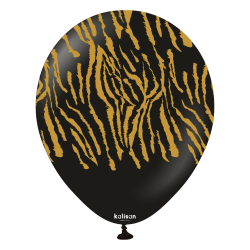 Balon latex Negru inscriptionat cu dungi aurii de tigru,  30cm, Kalisan