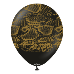 Balon latex Negru inscriptionat cu pete aurii de sarpe, 30cm, Kalisan