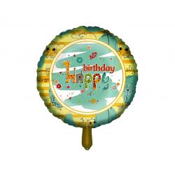 Balon folie Happy Birthday, Rotund cu Animale de Jungla, 45 cm, FooCA