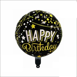 Balon folie Happy Birthday, Negru cu scris alb si auriu, 45 cm, FooCA